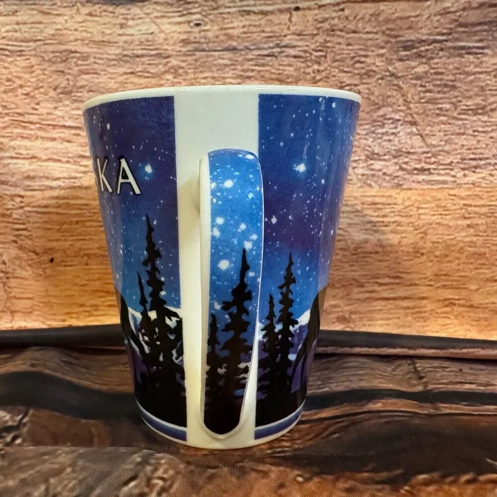 Alaska Moose Mug Blue White 15oz Ceramic Starry Night Mountains Souvenir